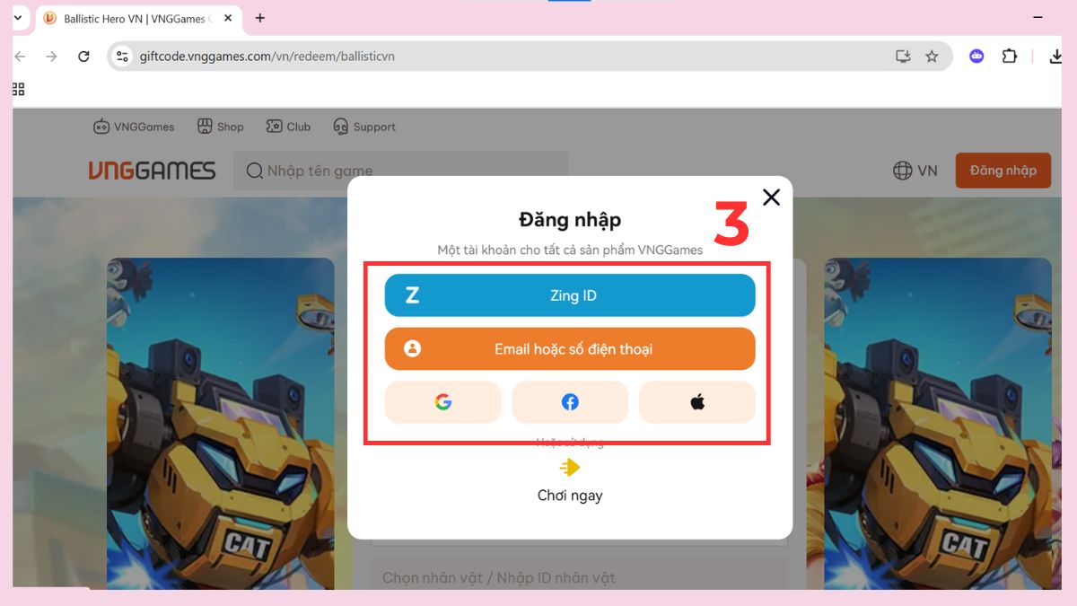 Hướng dẫn cách nhập code Ballistic Hero VNG