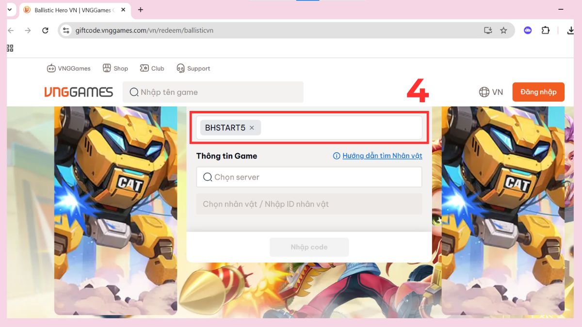 Hướng dẫn cách nhập code Ballistic Hero VNG