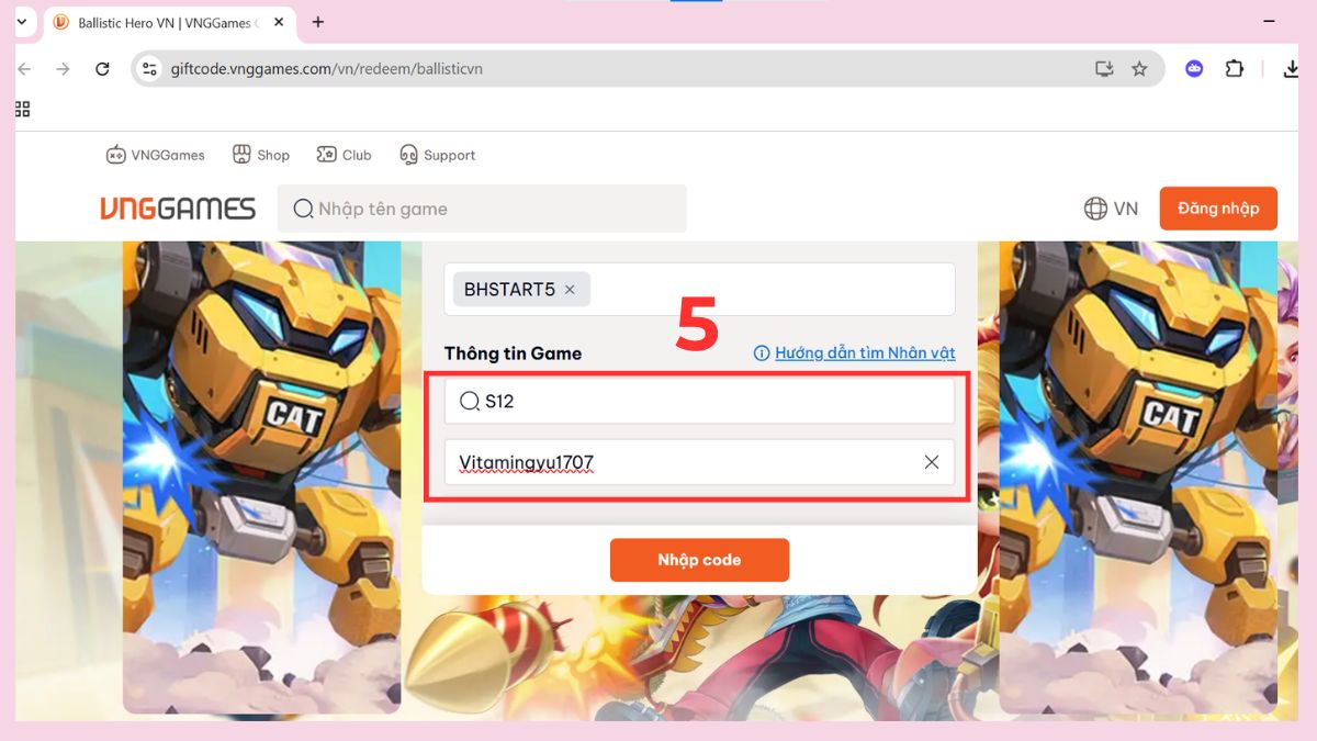 Hướng dẫn cách nhập code Ballistic Hero VNG