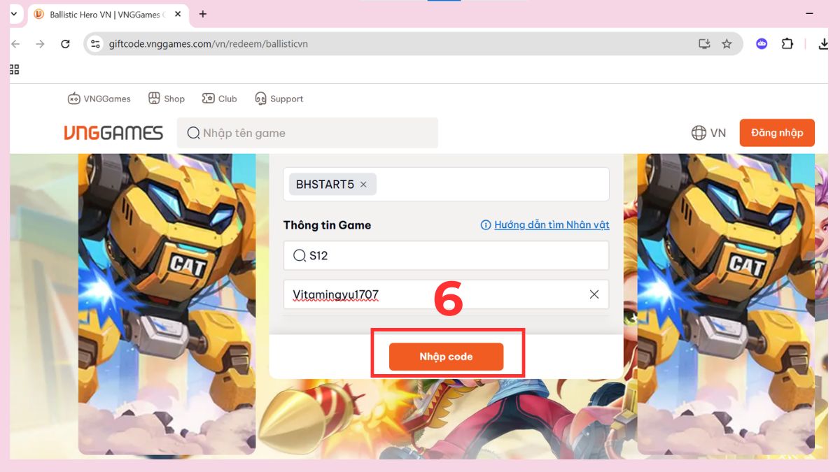 Hướng dẫn cách nhập code Ballistic Hero VNG