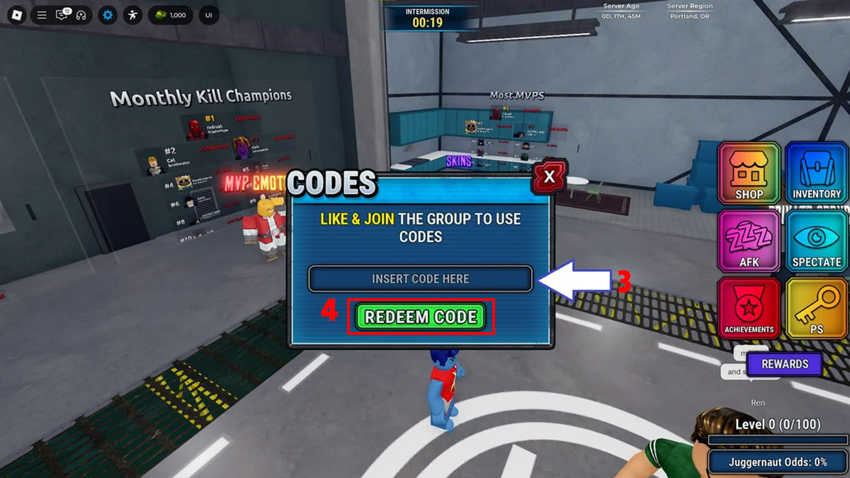 cách nhập Code Invincible Showdown