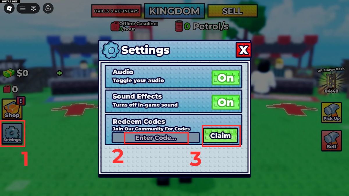 Cách nhập code Oil Empire