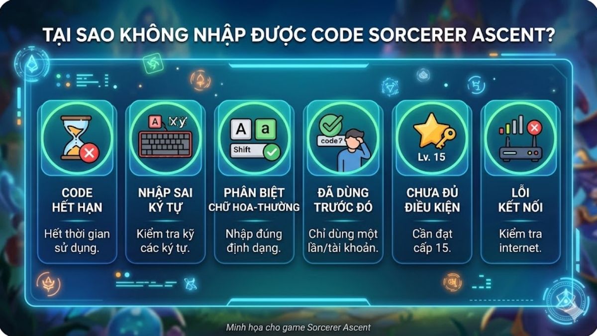 Tại sao nhập code Sorcerer Ascent không được?