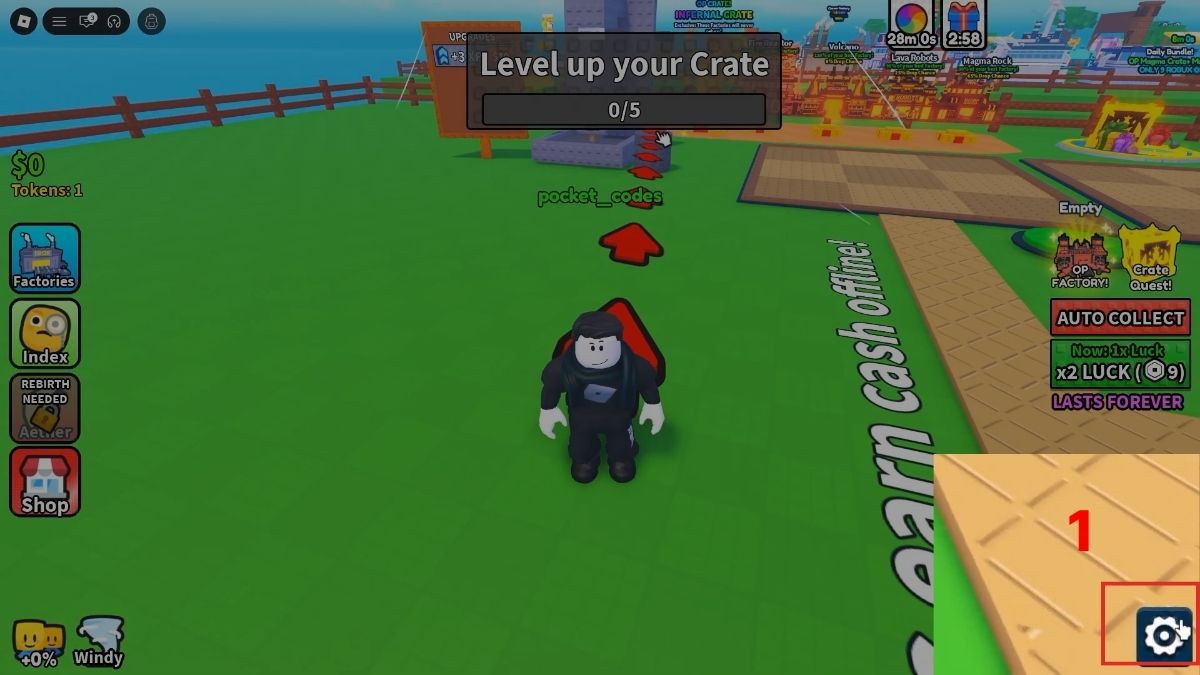 Hướng dẫn cách nhập code Unbox a Factory bước 1