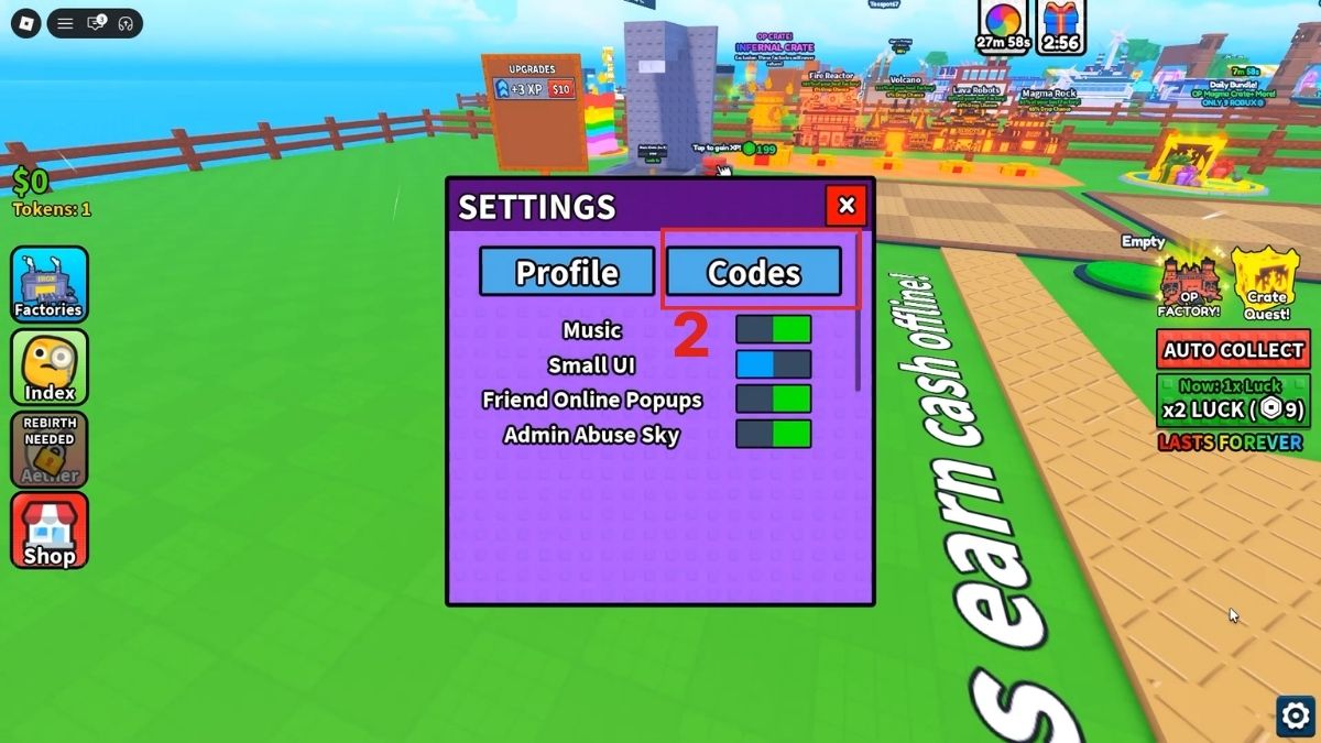 Hướng dẫn cách nhập code Unbox a Factory bước 2