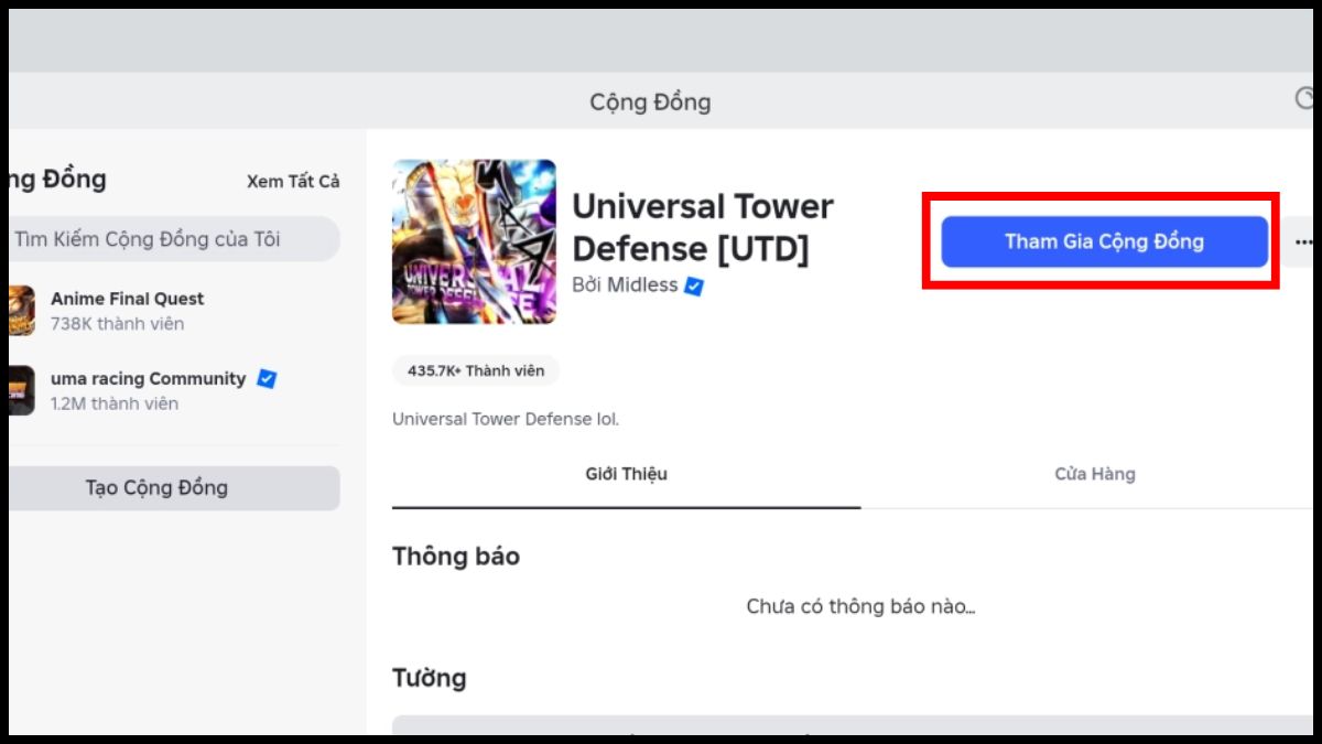 Truy cập Universal Tower Defense X trong Roblox