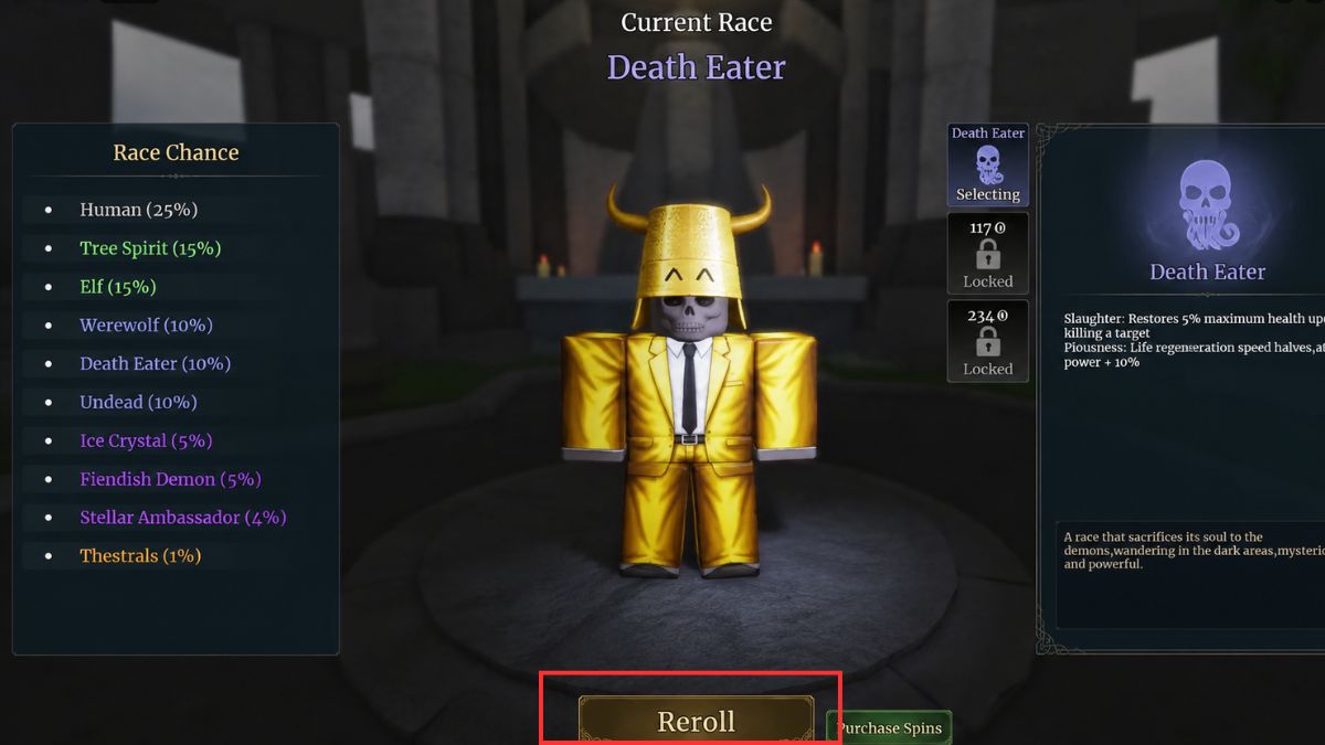 Ấn Reroll để đổi chủng tộc mới