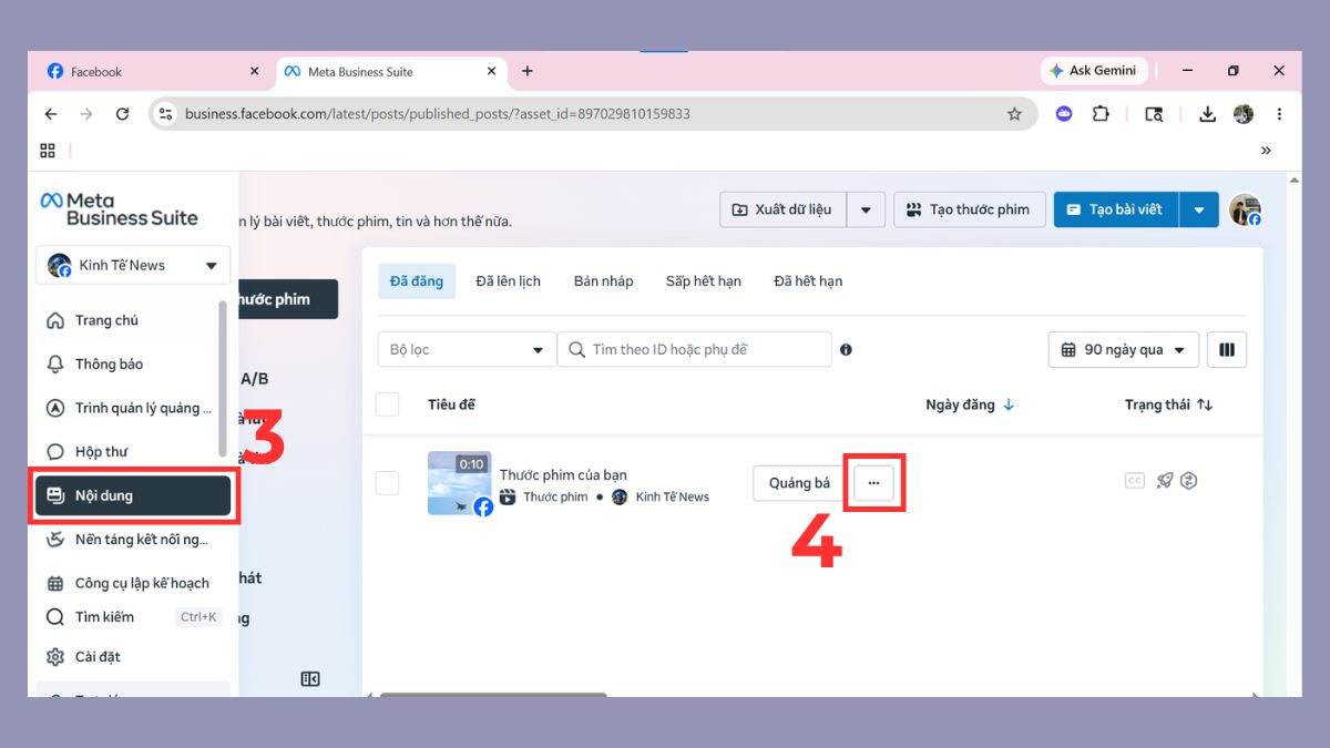 Tải video về máy tính bằng Facebook Meta Business Suite