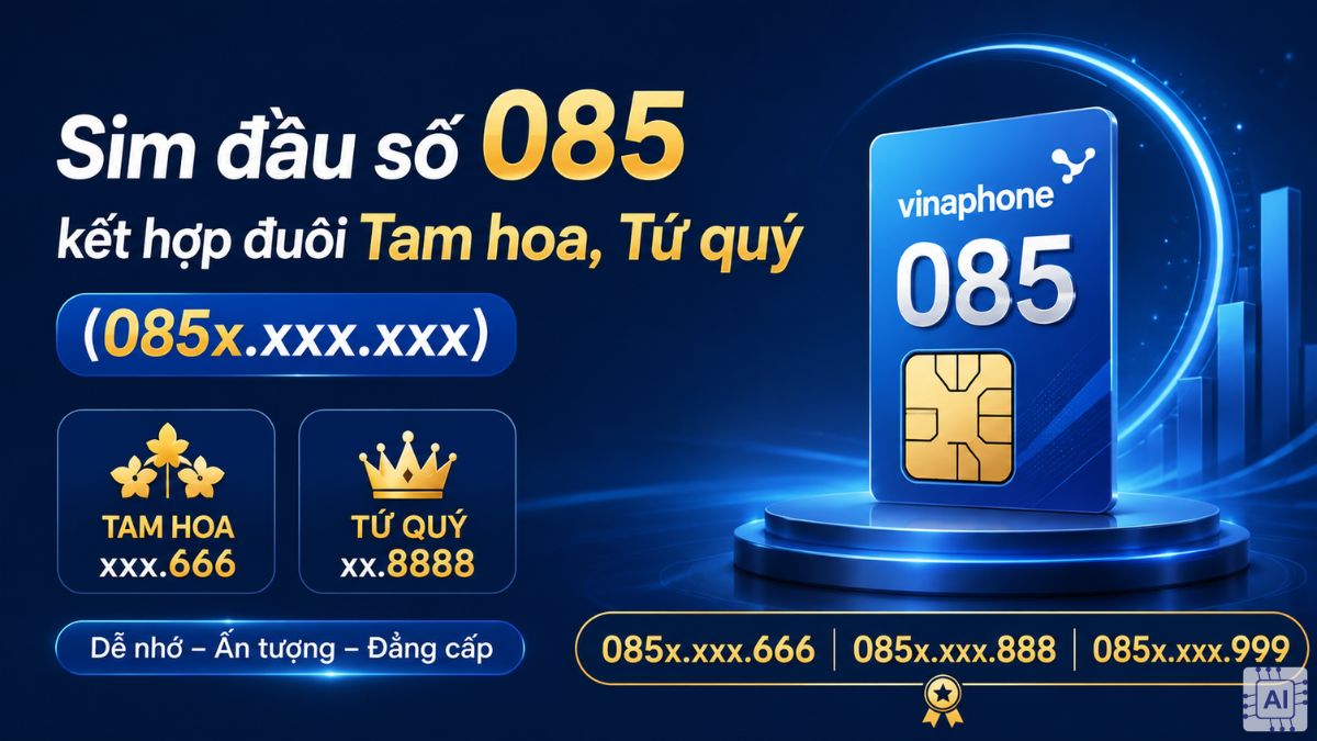 SIM đầu số 085 kết hợp đuôi Tam hoa, Tứ quý