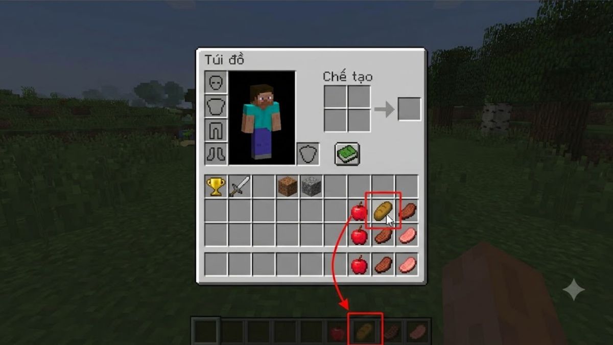 Cách ăn trong Minecraft trên máy tính PC và laptop- bước 2