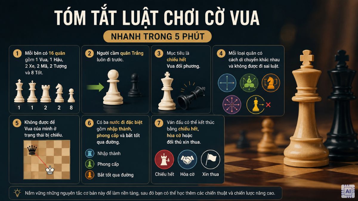 Tóm tắt luật chơi cờ vua nhanh trong 5 phút