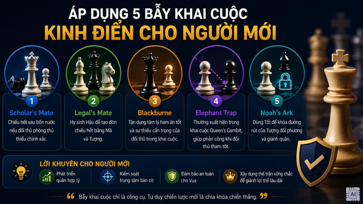Áp dụng 5 bẫy khai cuộc kinh điển cho người mới