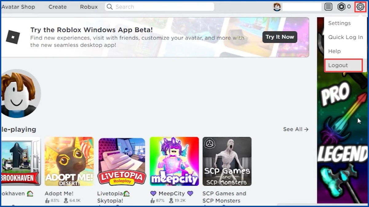 Hướng dẫn đăng xuất tài khoản Roblox