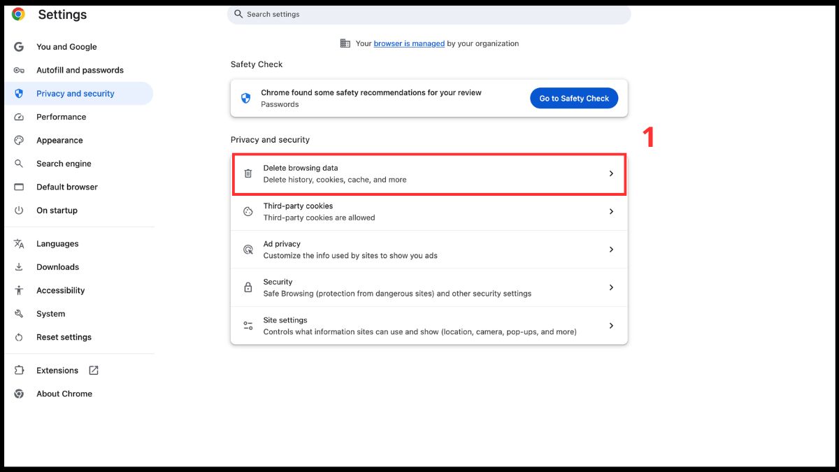 Xóa cache & cookie trình duyệt