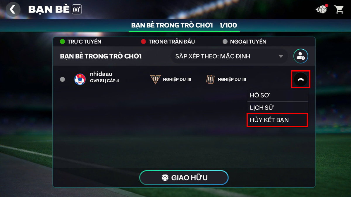 Cách xóa bạn và chặn người chơi trong FC Mobile