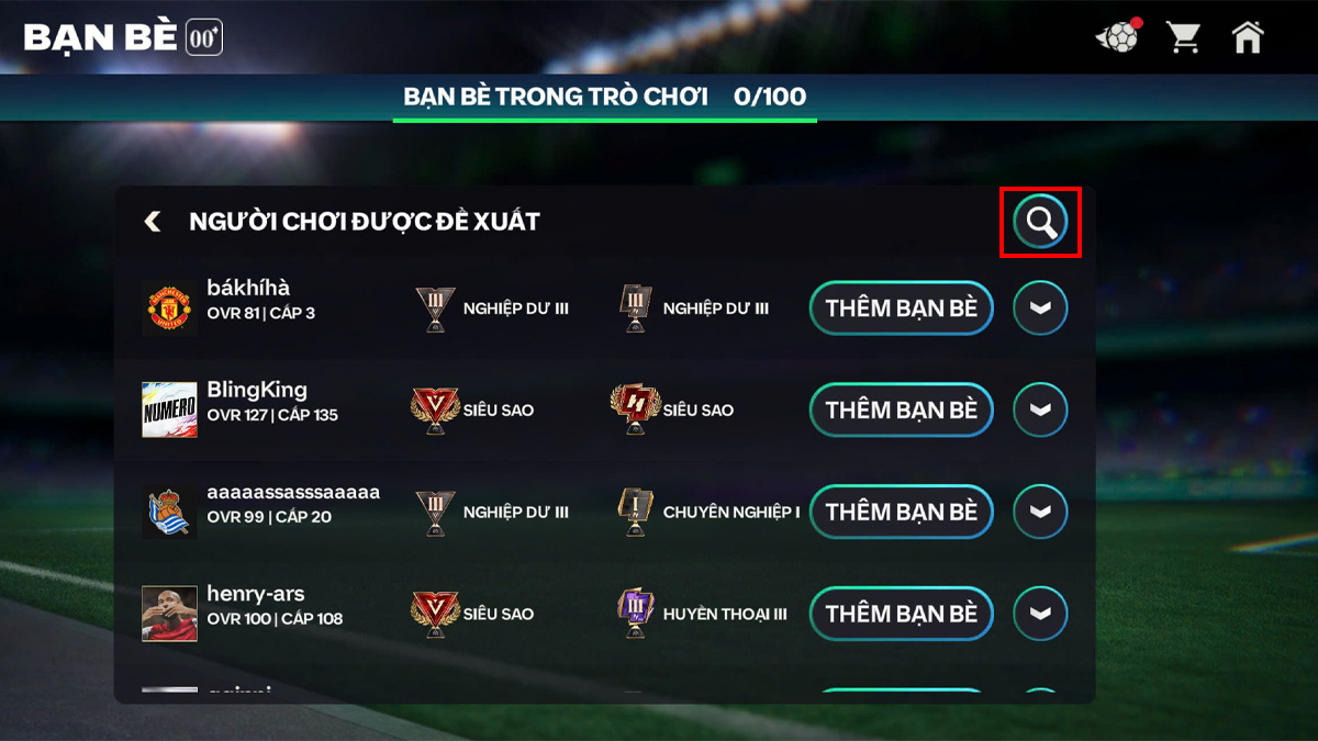 Cách kết bạn trong FC Mobile bằng ID hoặc tên