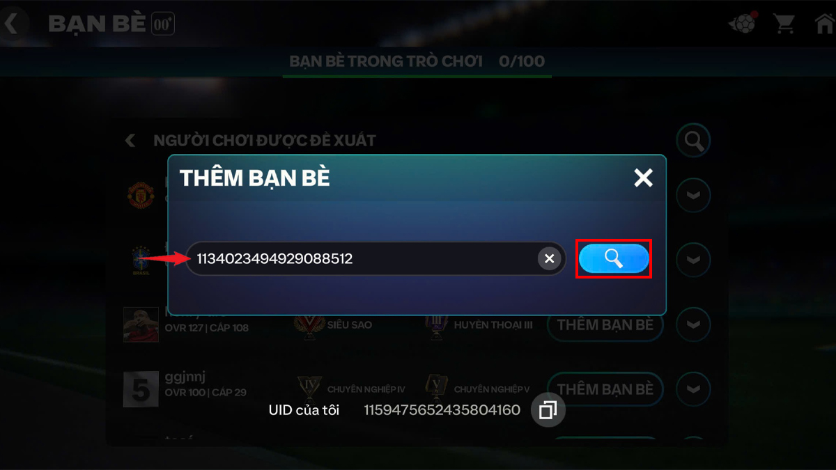 Cách kết bạn trong FC Mobile bằng ID hoặc tên