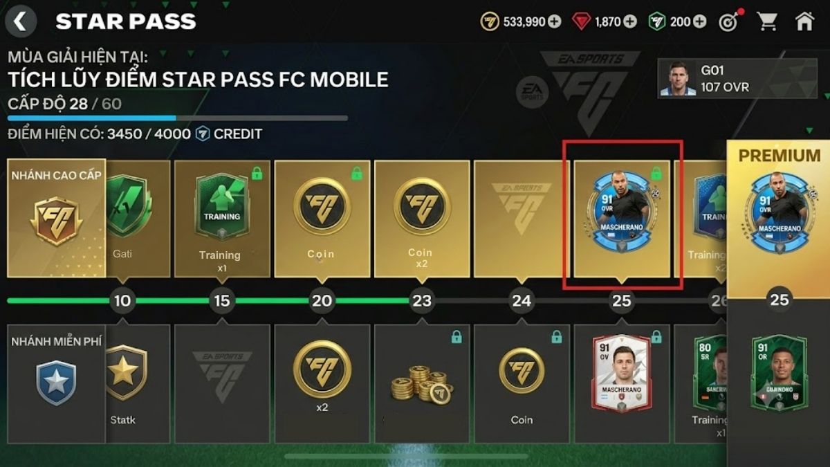 Tích lũy điểm Star Pass FC Mobile