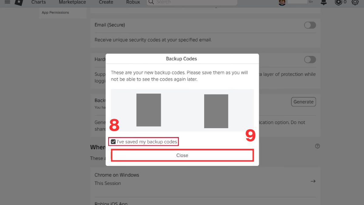 Cách tạo mã dự phòng Roblox mới khi đã hết mã