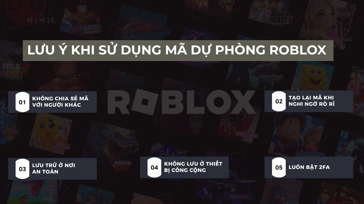 Lưu ý bảo mật cho mã dự phòng Roblox 