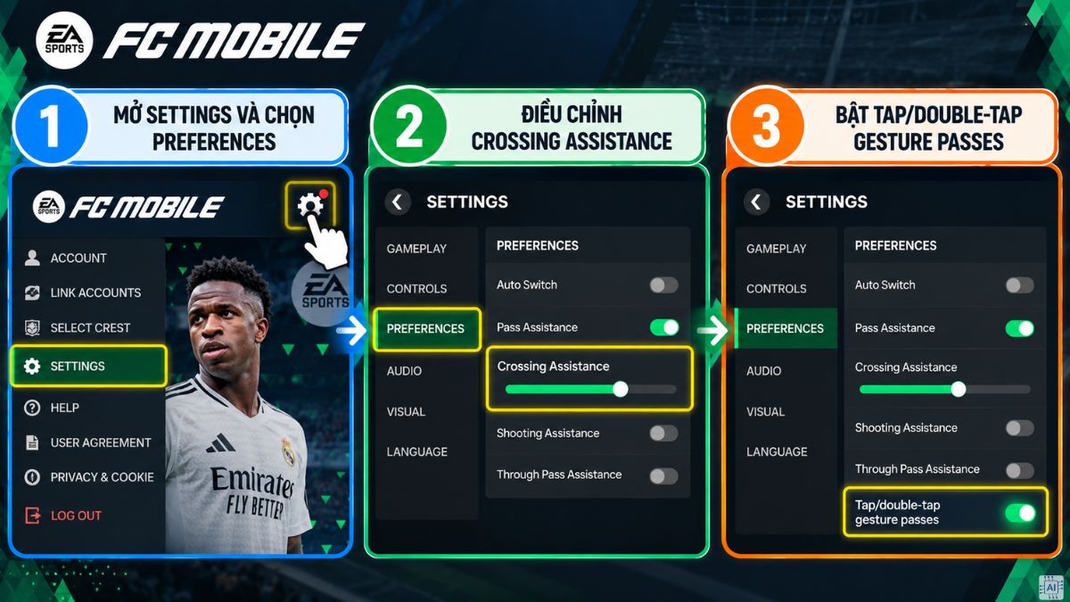 Cài đặt tạt bóng FC Mobile tối ưu nhất