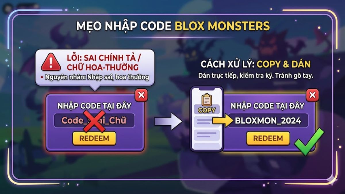 Những lỗi thường gặp khi nhập code Blox Monsters