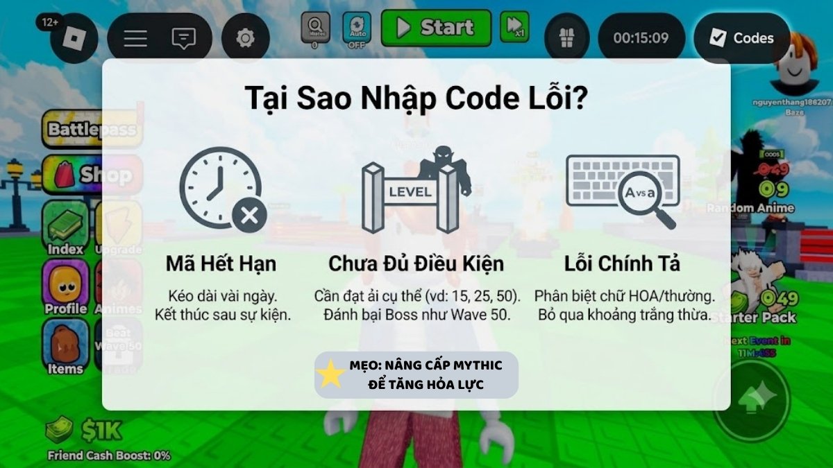 Tại Sao Nhập Code Defend Your Base With Anime Lỗi Không Thành Công?