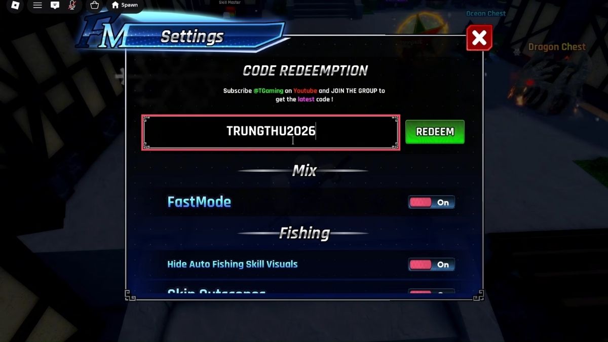 cách nhập code Fishing Master