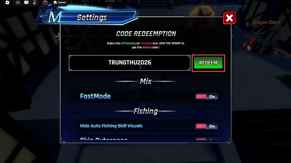 cách nhập code Fishing Master
