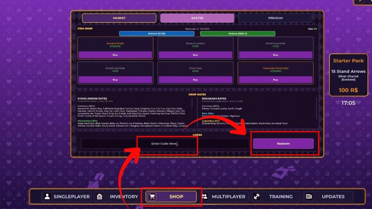 Hướng dẫn cách nhập code JoJo Blizzard Incremental
