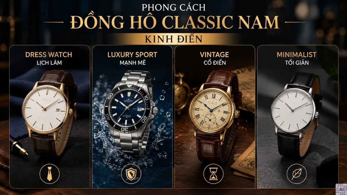 Các phong cách đồng hồ classic nam kinh điển