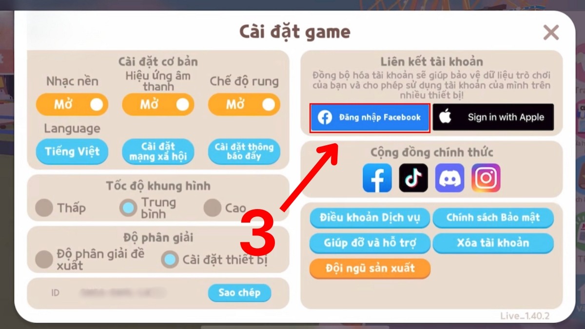 Cách liên kết với tài khoản Facebook