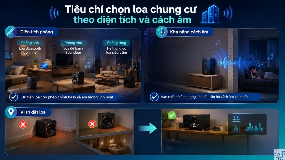 Tiêu chí chọn loa chung cư theo diện tích và cách âm