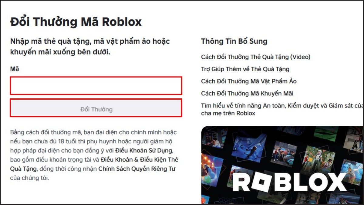 Cách nhập code Robux Free nhận quà miễn phí