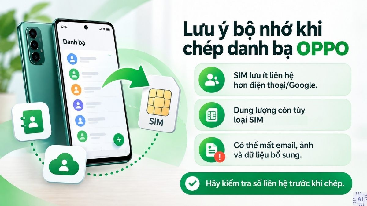 Các lưu ý về bộ nhớ khi copy danh bạ OPPO