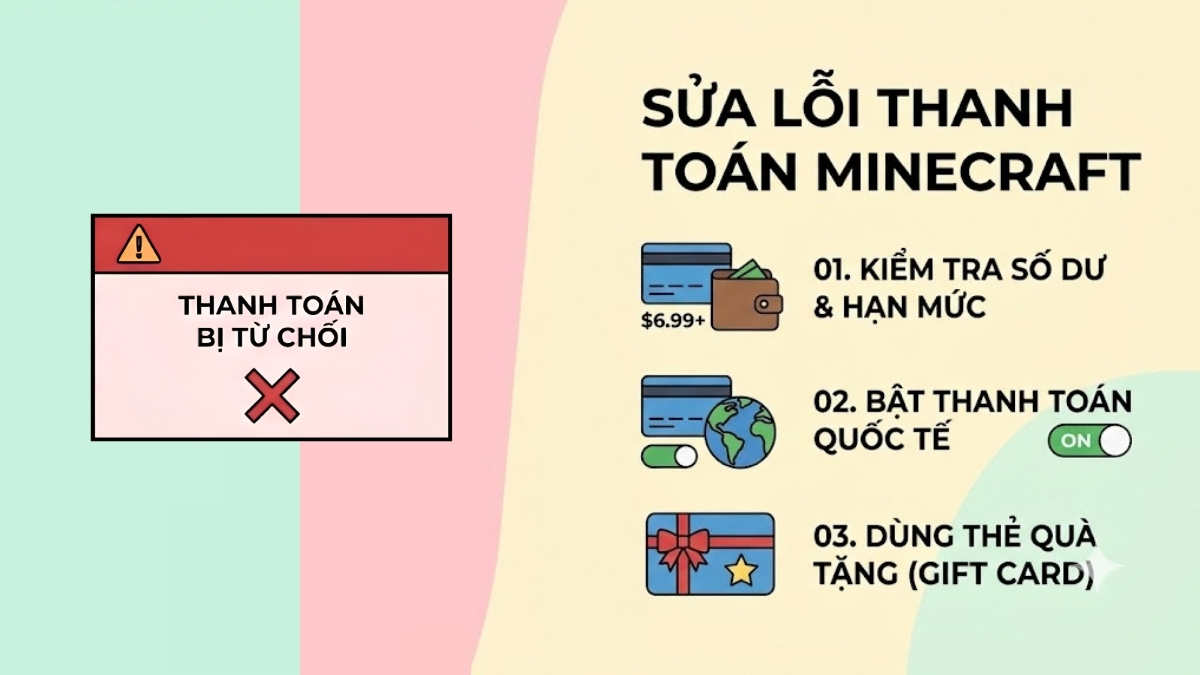 Cách sửa lỗi thanh toán bị từ chối khi mua Minecraft