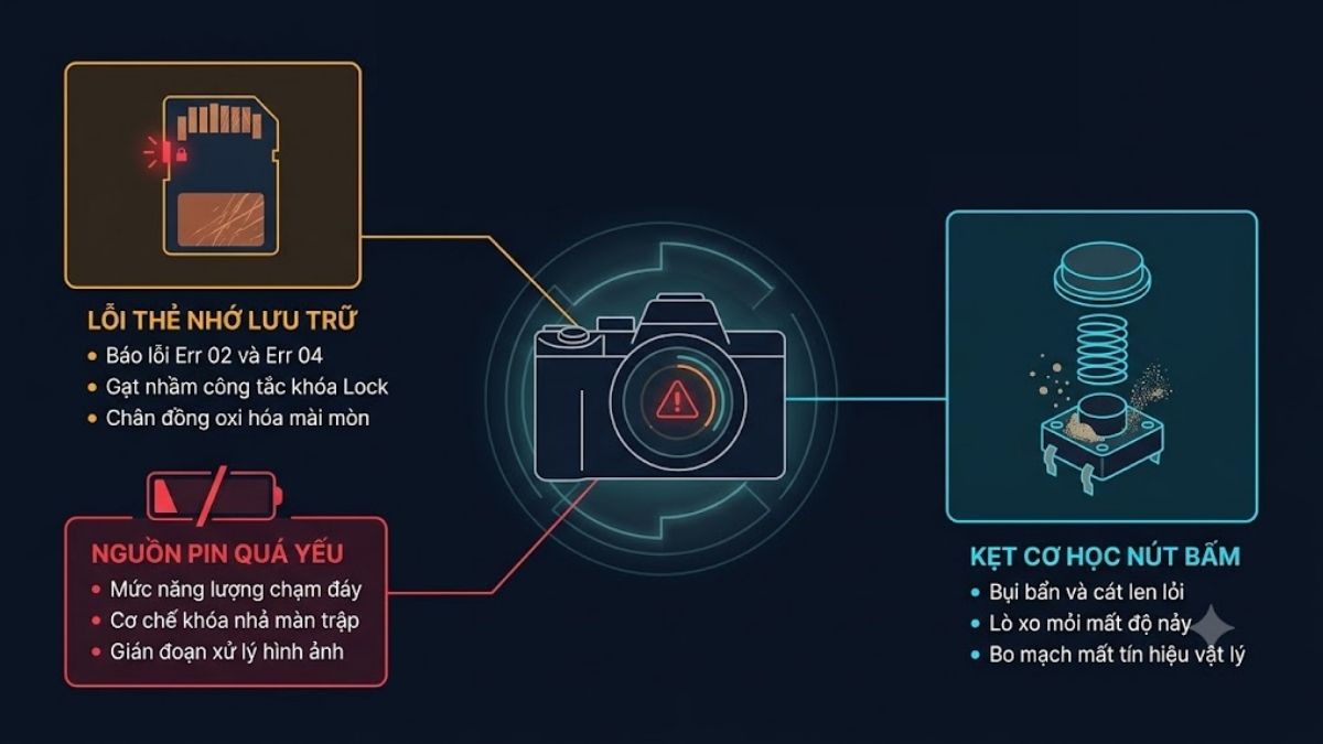 Lỗi thẻ nhớ pin và kẹt nút chụp