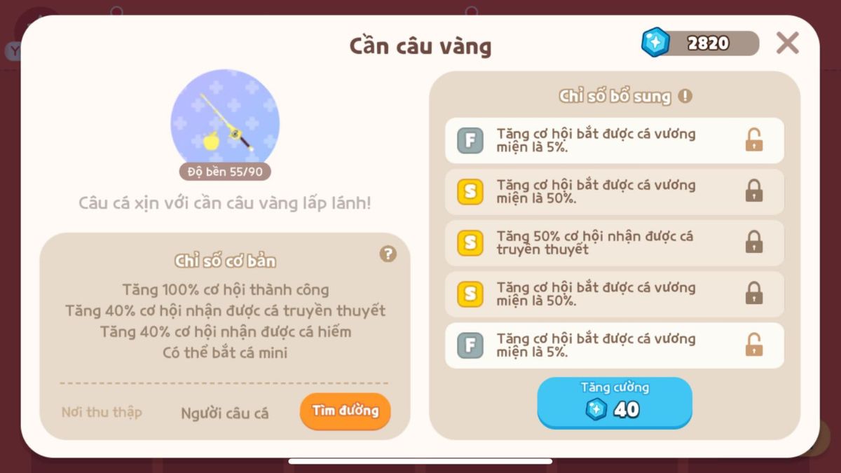 Các tiêu chí để xếp hạng cần câu trong Play Together