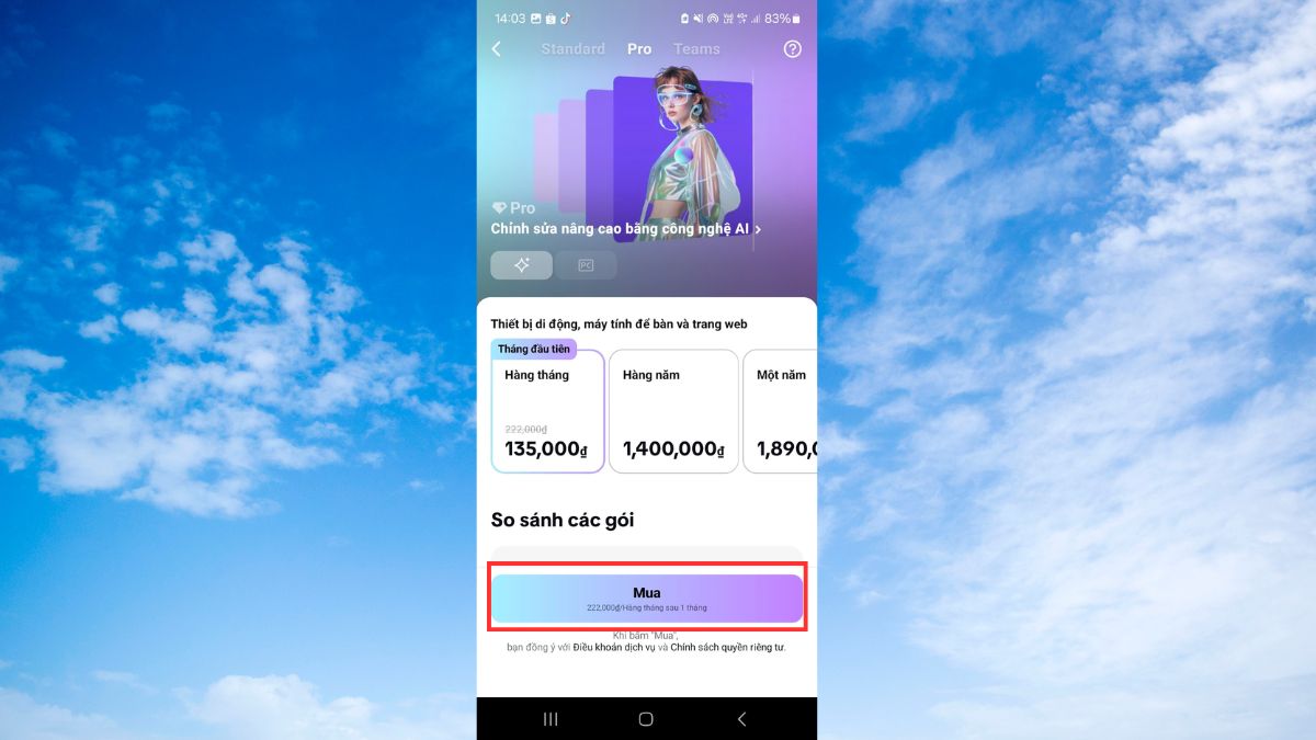 Cách mua Capcut pro giá rẻ BƯỚC 2