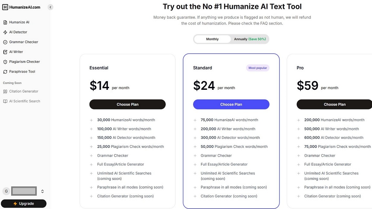 Bảng giá Humanize AI mới nhất