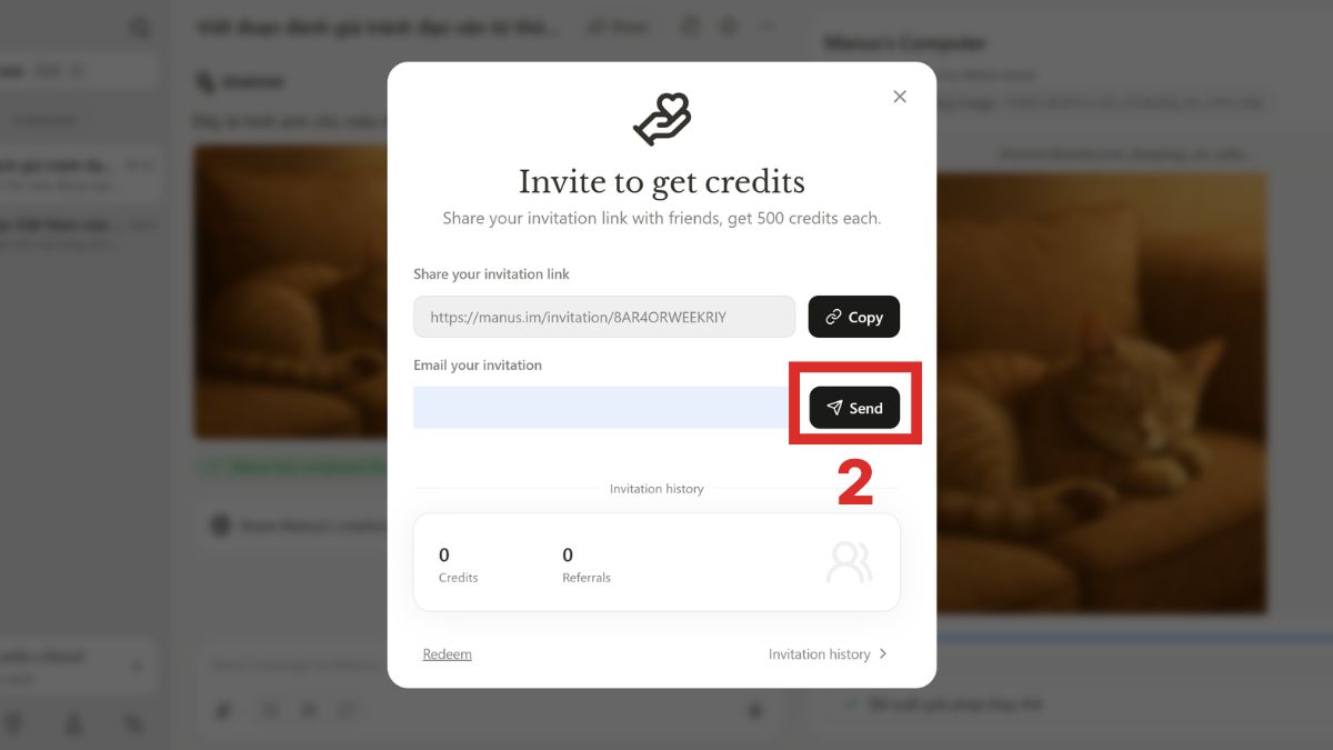 Cách nhận 1000 Credit Manus hàng ngày bước 2