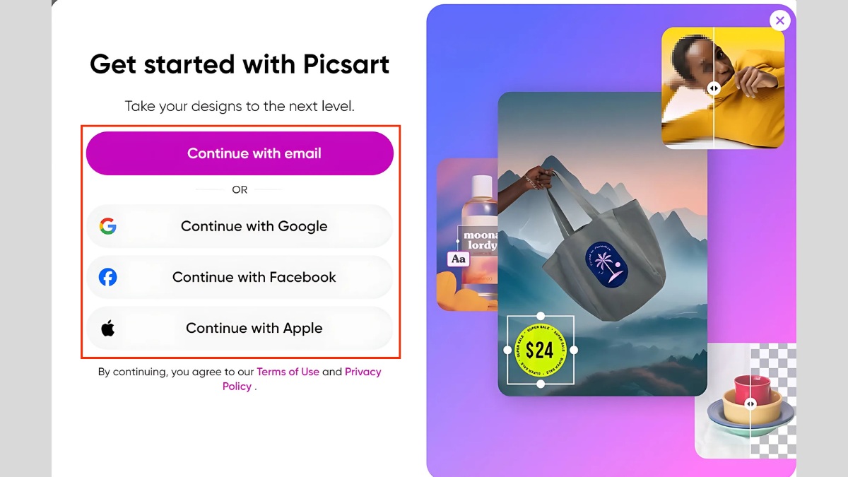 Cách tạo tài khoản Picsart bước 3