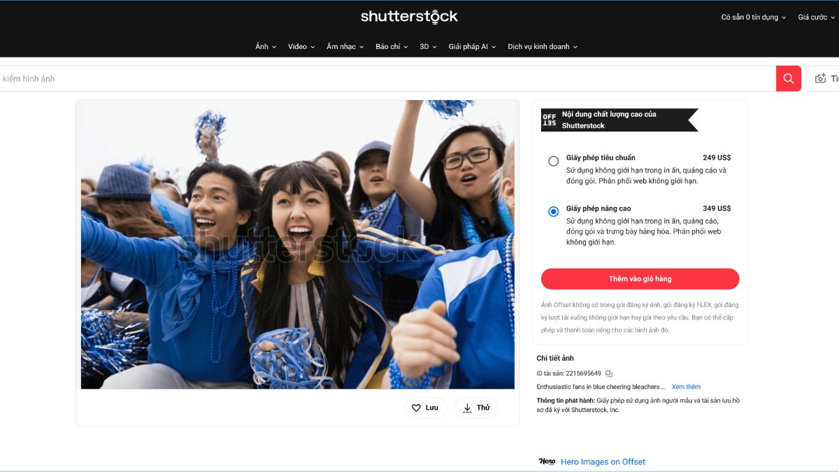 Tính năng của bảng giá Shutterstock