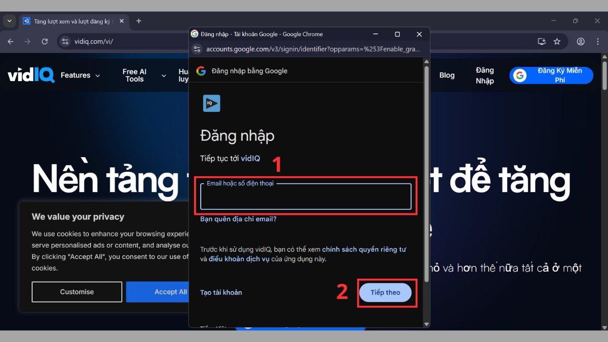 Cách tạo tài khoản VidIQ bước 2