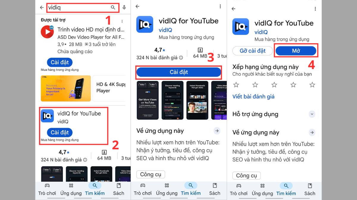Hướng dẫn tải sử dụng VidIQ trên điện thoại android