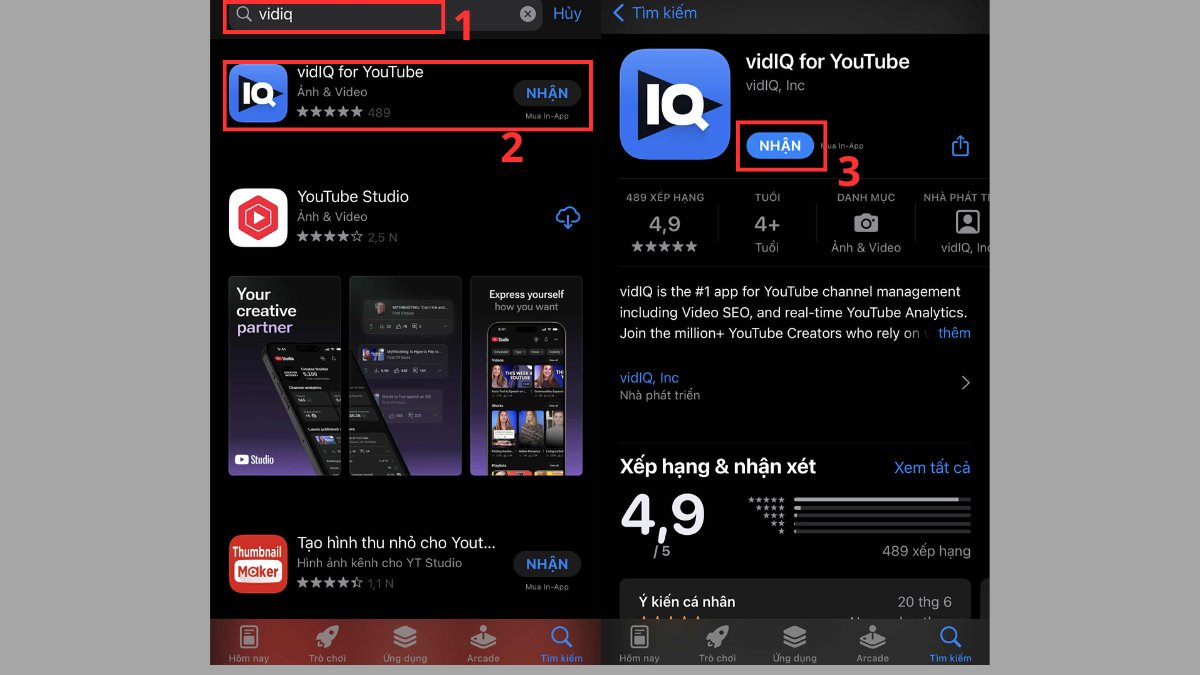 Hướng dẫn tải sử dụng VidIQ trên điện thoại ios