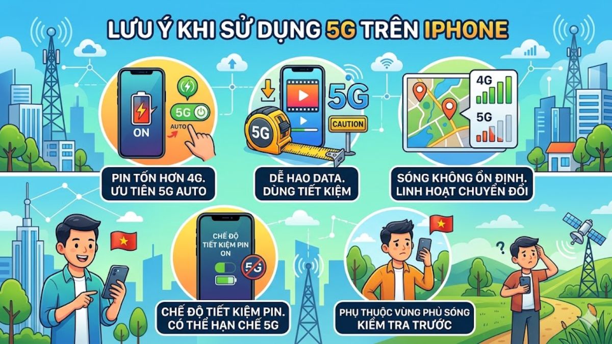 Lưu ý khi sử dụng thực hiện bật 5G trên iPhone