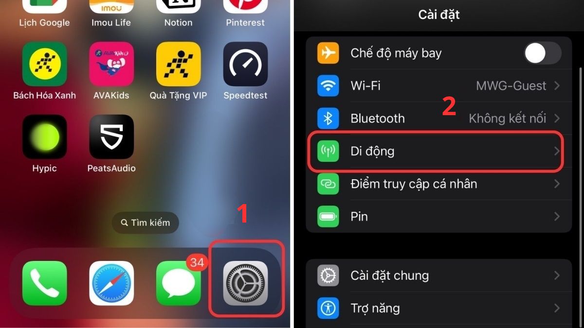 Cách bật 5G trên iPhone 14 Pro Max bước 1