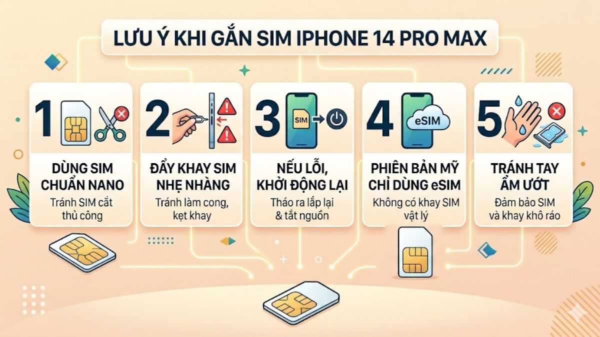 Lưu ý khi gắn SIM iPhone 14 Pro Max