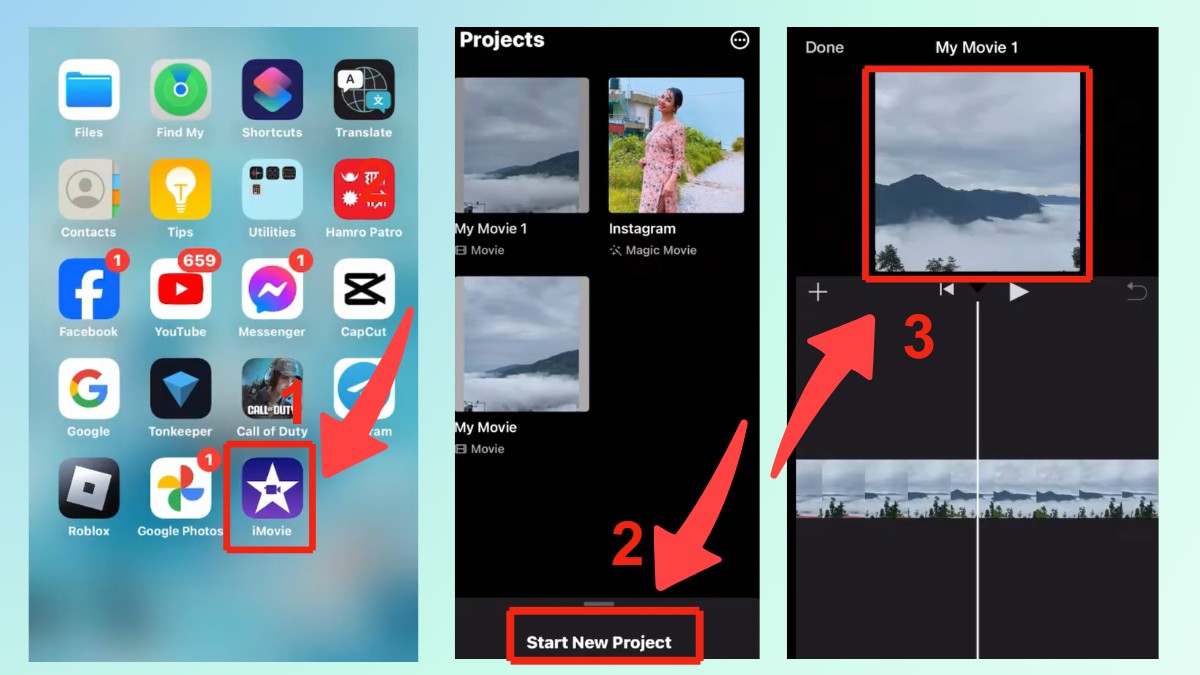 cách Giảm dung lượng video trên iPhone bằng iMovie bước 1